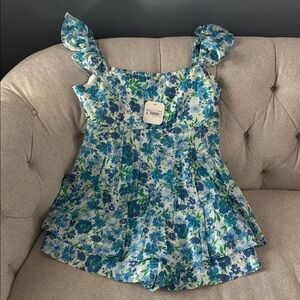 Altar’d State Floral Blue and Green Romper NWT